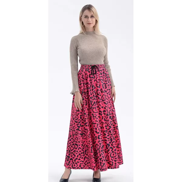 CHARTOU Women's High Waist String Velvet Leopard Ruffled A Line Maxi Long Swing Skirt