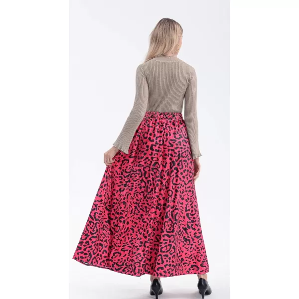 CHARTOU Women's High Waist String Velvet Leopard Ruffled A Line Maxi Long Swing Skirt