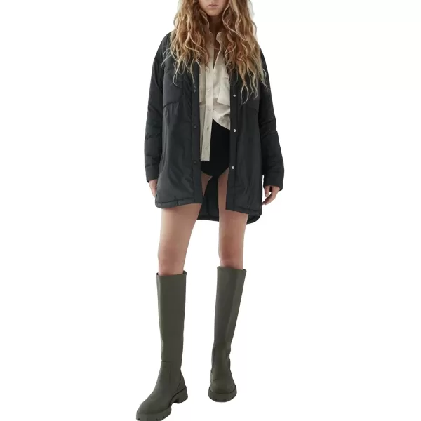 CHARTOU Women's Insulated Padded Quilted Button Down Shirt Jacket Overcoat with Pocket