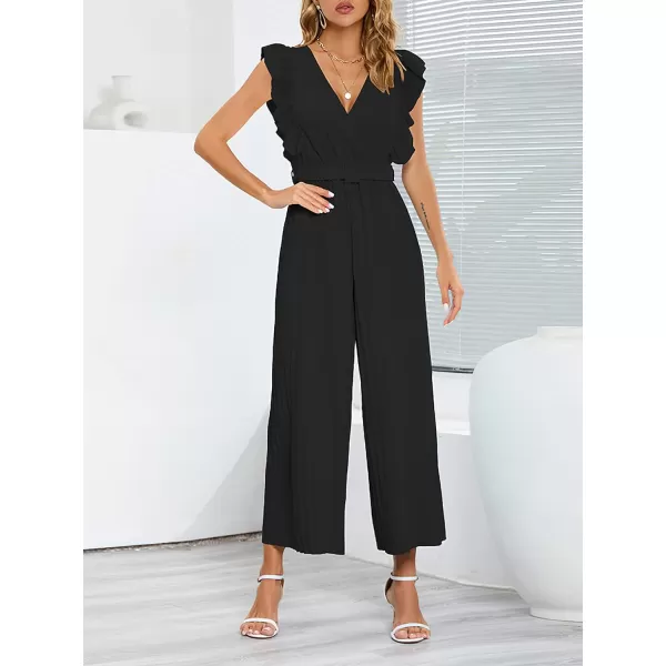 CHARTOU Women's Jumpsuits Sleeveless V-Neck Ruffled Pleated Wide Leg Pants Rompers Overalls