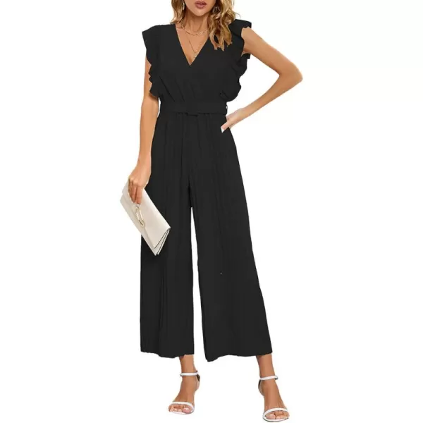 CHARTOU Women's Jumpsuits Sleeveless V-Neck Ruffled Pleated Wide Leg Pants Rompers Overalls