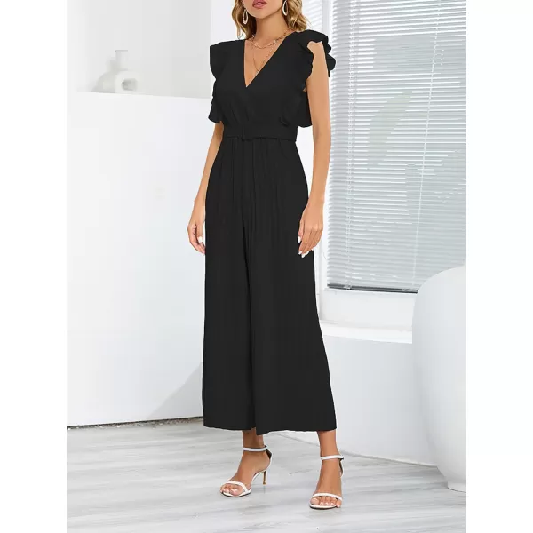 CHARTOU Women's Jumpsuits Sleeveless V-Neck Ruffled Pleated Wide Leg Pants Rompers Overalls