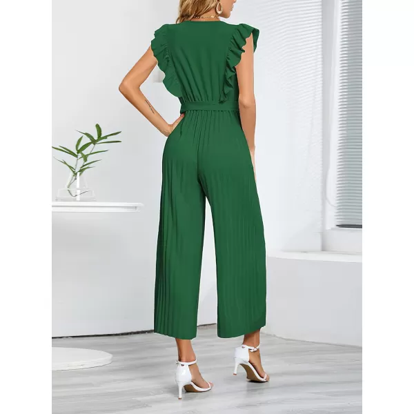 CHARTOU Women's Jumpsuits Sleeveless V-Neck Ruffled Pleated Wide Leg Pants Rompers Overalls