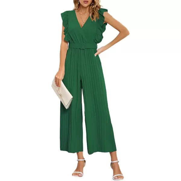 CHARTOU Women's Jumpsuits Sleeveless V-Neck Ruffled Pleated Wide Leg Pants Rompers Overalls