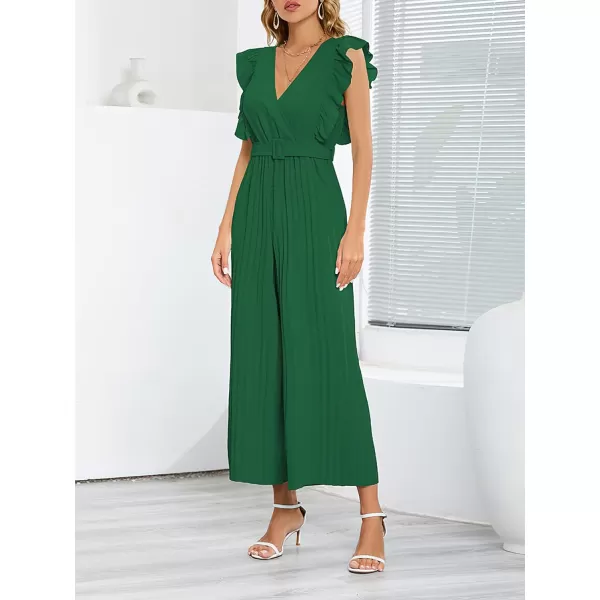 CHARTOU Women's Jumpsuits Sleeveless V-Neck Ruffled Pleated Wide Leg Pants Rompers Overalls