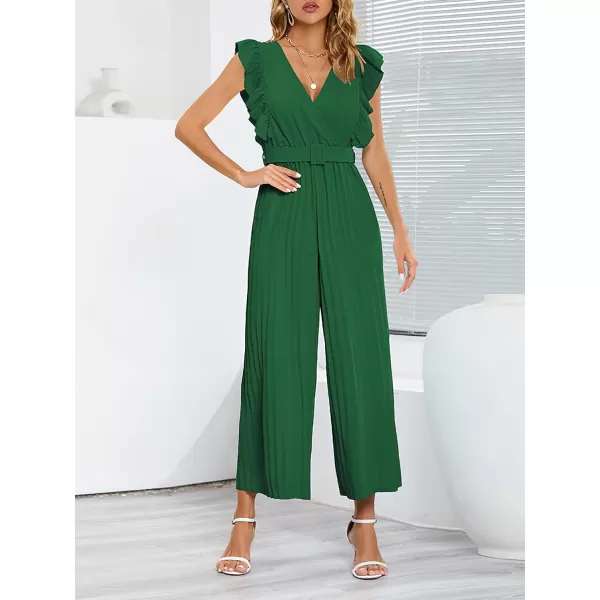 CHARTOU Women's Jumpsuits Sleeveless V-Neck Ruffled Pleated Wide Leg Pants Rompers Overalls