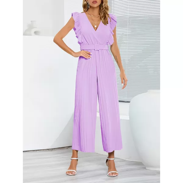 CHARTOU Women's Jumpsuits Sleeveless V-Neck Ruffled Pleated Wide Leg Pants Rompers Overalls