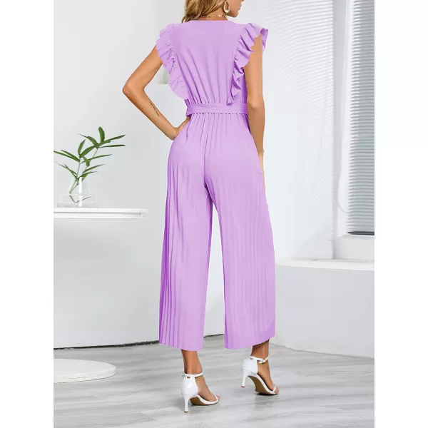 CHARTOU Women's Jumpsuits Sleeveless V-Neck Ruffled Pleated Wide Leg Pants Rompers Overalls