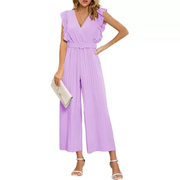 CHARTOU Women's Jumpsuits Sleeveless V-Neck Ruffled Pleated Wide Leg Pants Rompers Overalls