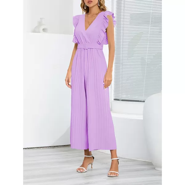 CHARTOU Women's Jumpsuits Sleeveless V-Neck Ruffled Pleated Wide Leg Pants Rompers Overalls