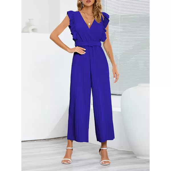 CHARTOU Women's Jumpsuits Sleeveless V-Neck Ruffled Pleated Wide Leg Pants Rompers Overalls