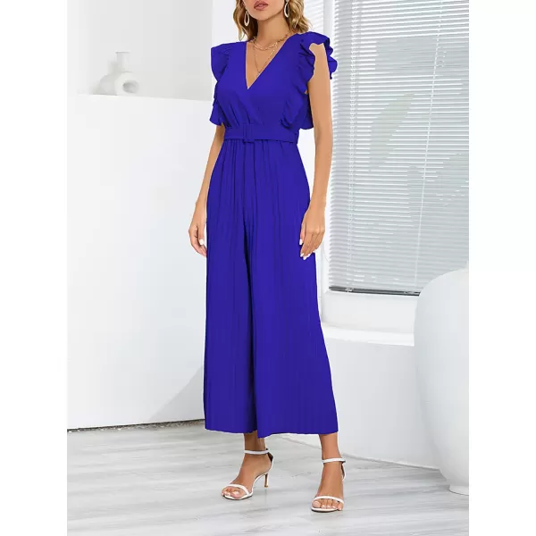 CHARTOU Women's Jumpsuits Sleeveless V-Neck Ruffled Pleated Wide Leg Pants Rompers Overalls