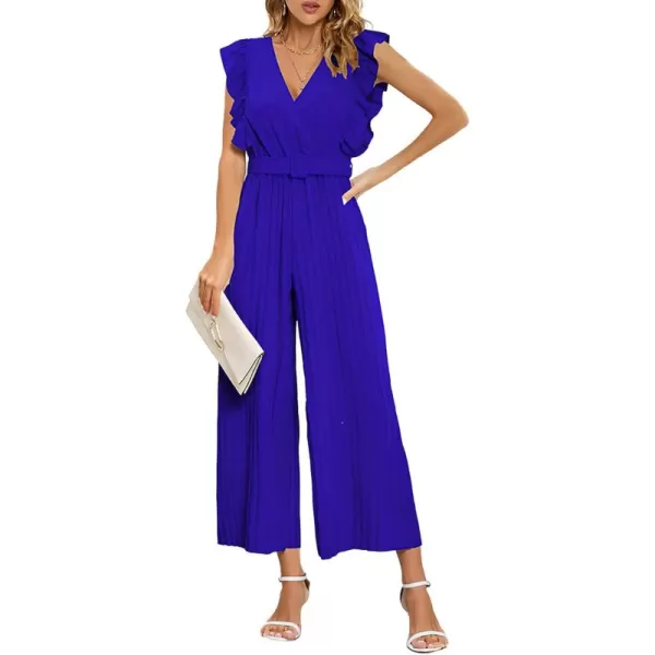CHARTOU Women's Jumpsuits Sleeveless V-Neck Ruffled Pleated Wide Leg Pants Rompers Overalls