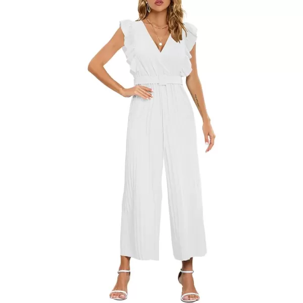 CHARTOU Women's Jumpsuits Sleeveless V-Neck Ruffled Pleated Wide Leg Pants Rompers Overalls
