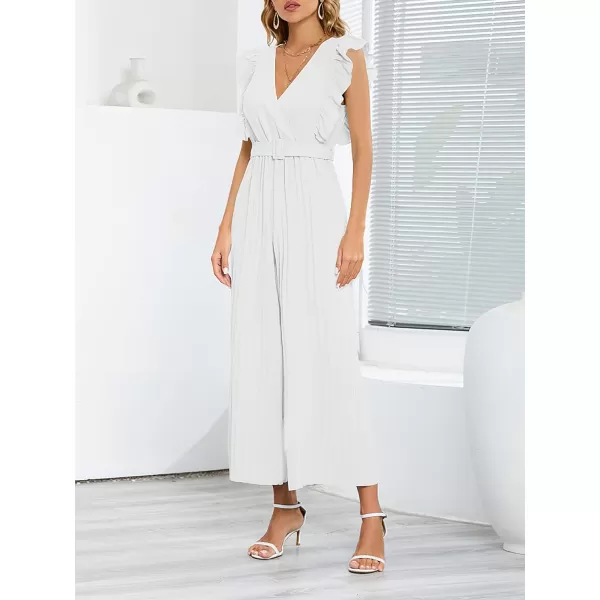 CHARTOU Women's Jumpsuits Sleeveless V-Neck Ruffled Pleated Wide Leg Pants Rompers Overalls