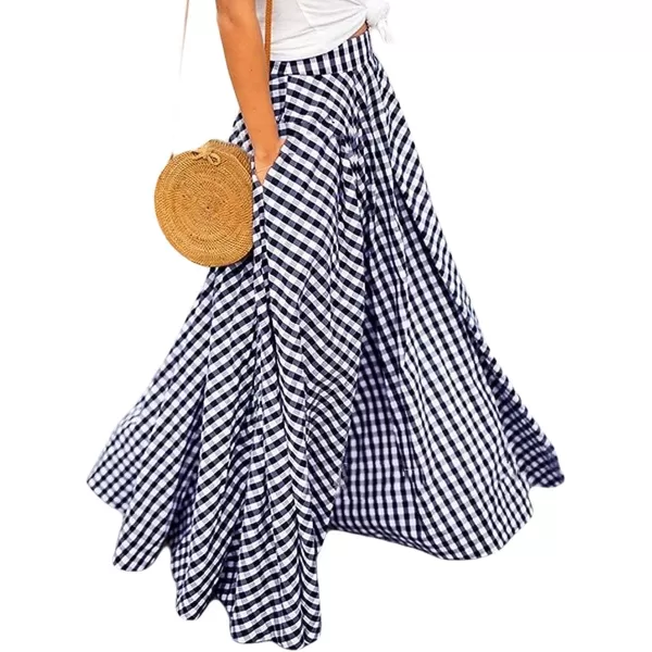 CHARTOU Women's Lightweight Elastic High Waist Plaid Ruffled Maxi Full Length Swing Skirt )