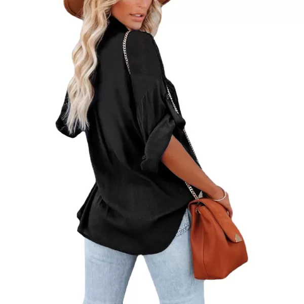 CHARTOU Women's Lightweight Spread Collar Long Sleeve Cuffed Loose Fit Blouse Shirt Tops