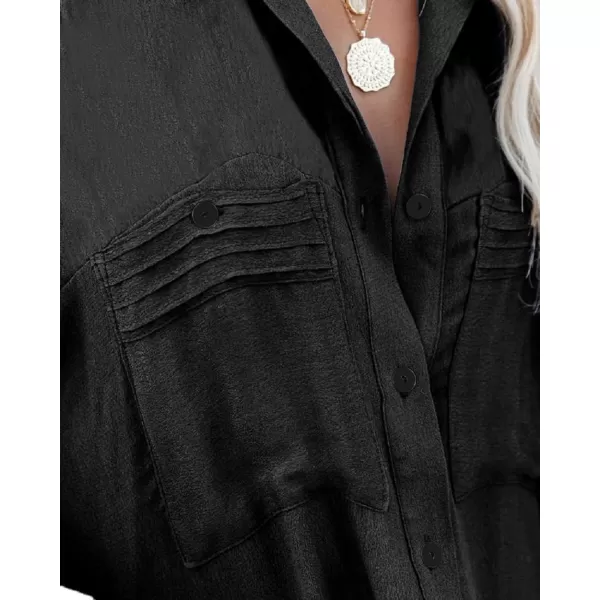CHARTOU Women's Lightweight Spread Collar Long Sleeve Cuffed Loose Fit Blouse Shirt Tops