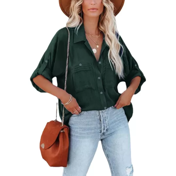 CHARTOU Women's Lightweight Spread Collar Long Sleeve Cuffed Loose Fit Blouse Shirt Tops