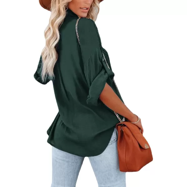 CHARTOU Women's Lightweight Spread Collar Long Sleeve Cuffed Loose Fit Blouse Shirt Tops