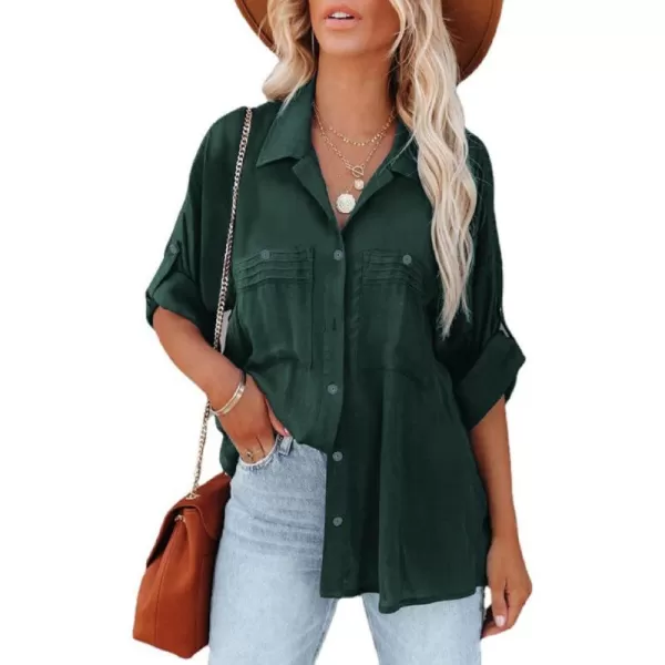 CHARTOU Women's Lightweight Spread Collar Long Sleeve Cuffed Loose Fit Blouse Shirt Tops