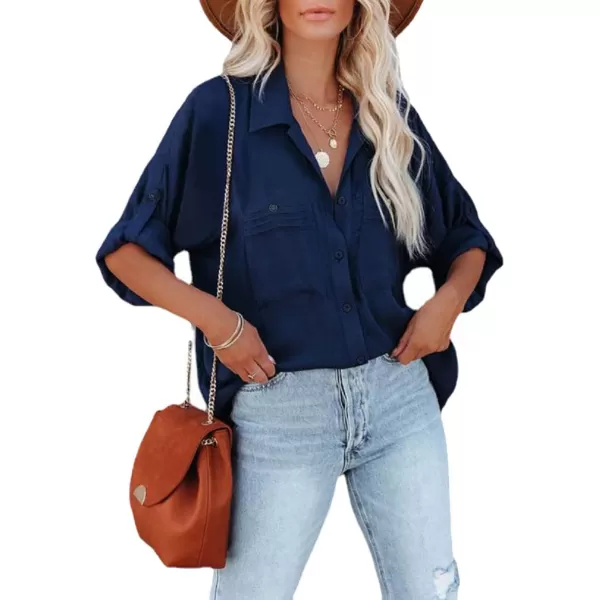 CHARTOU Women's Lightweight Spread Collar Long Sleeve Cuffed Loose Fit Blouse Shirt Tops