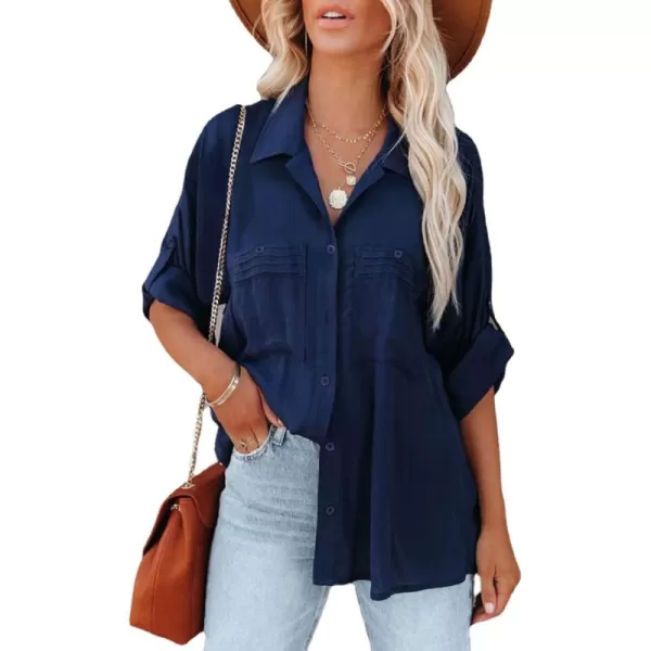 CHARTOU Women's Lightweight Spread Collar Long Sleeve Cuffed Loose Fit Blouse Shirt Tops