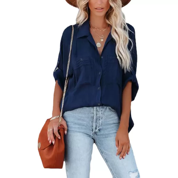 CHARTOU Women's Lightweight Spread Collar Long Sleeve Cuffed Loose Fit Blouse Shirt Tops