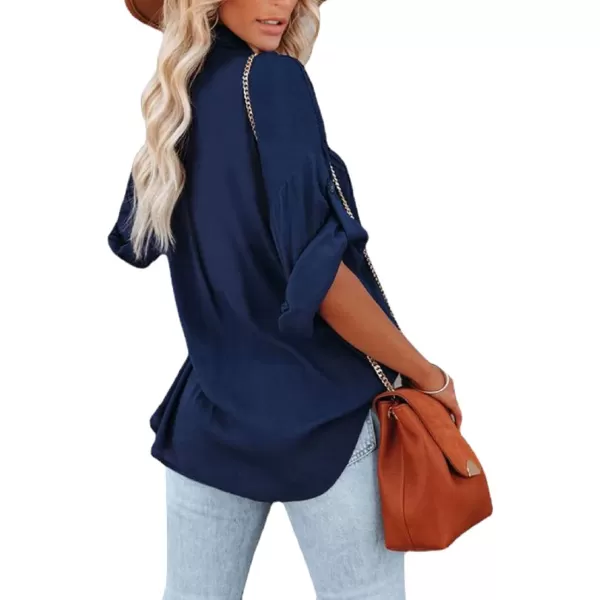 CHARTOU Women's Lightweight Spread Collar Long Sleeve Cuffed Loose Fit Blouse Shirt Tops