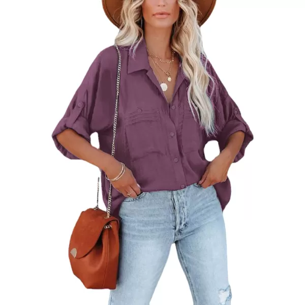 CHARTOU Women's Lightweight Spread Collar Long Sleeve Cuffed Loose Fit Blouse Shirt Tops
