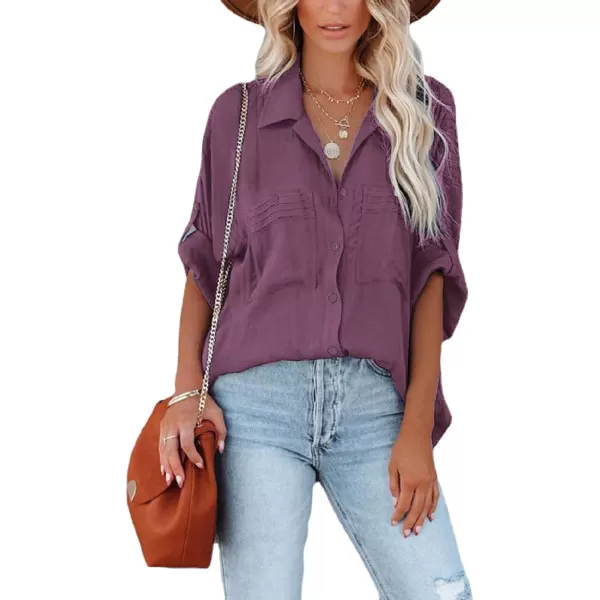 CHARTOU Women's Lightweight Spread Collar Long Sleeve Cuffed Loose Fit Blouse Shirt Tops
