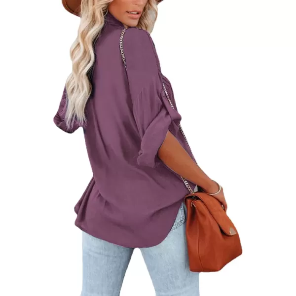CHARTOU Women's Lightweight Spread Collar Long Sleeve Cuffed Loose Fit Blouse Shirt Tops