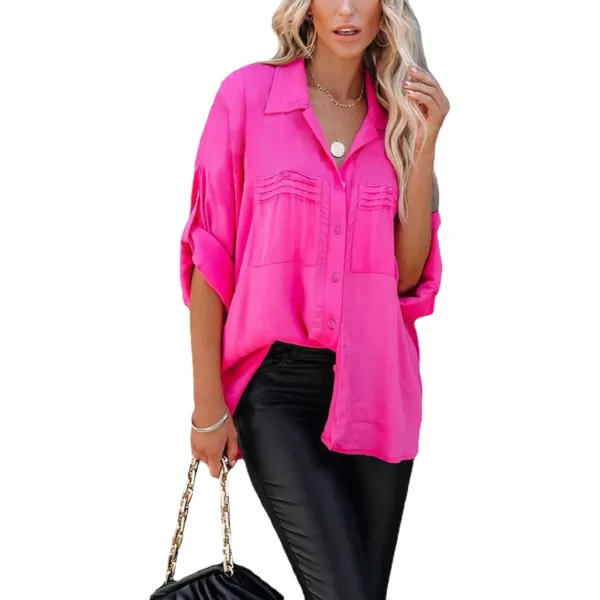 CHARTOU Women's Lightweight Spread Collar Long Sleeve Cuffed Loose Fit Blouse Shirt Tops