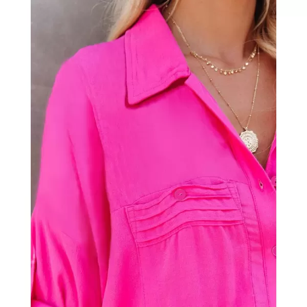 CHARTOU Women's Lightweight Spread Collar Long Sleeve Cuffed Loose Fit Blouse Shirt Tops
