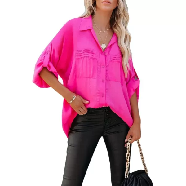 CHARTOU Women's Lightweight Spread Collar Long Sleeve Cuffed Loose Fit Blouse Shirt Tops