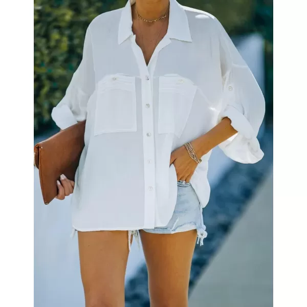 CHARTOU Women's Lightweight Spread Collar Long Sleeve Cuffed Loose Fit Blouse Shirt Tops