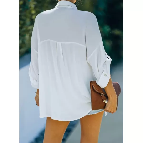 CHARTOU Women's Lightweight Spread Collar Long Sleeve Cuffed Loose Fit Blouse Shirt Tops