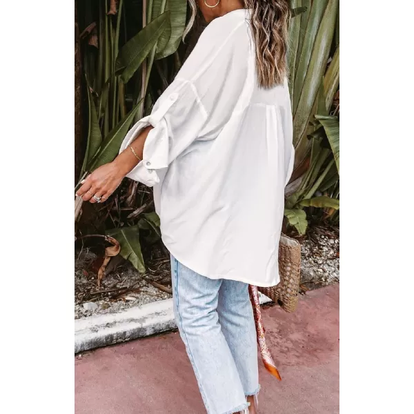 CHARTOU Women's Lightweight Spread Collar Long Sleeve Cuffed Loose Fit Blouse Shirt Tops