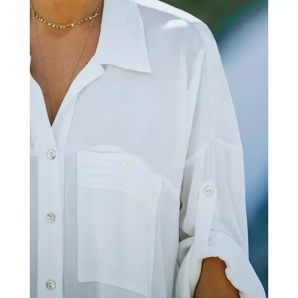 CHARTOU Women's Lightweight Spread Collar Long Sleeve Cuffed Loose Fit Blouse Shirt Tops