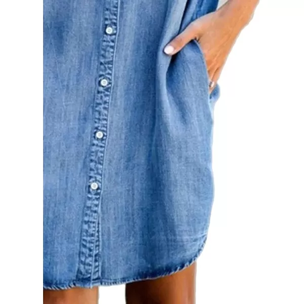 CHARTOU Women's Loose Distressed Button Down Roll Up Short Sleeve Denim Blouse Shirt Dress