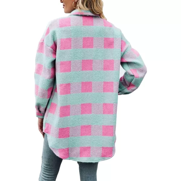 CHARTOU Women's Loose Fit Thick Wool Blend Plaid Mid Long Button Down Shirt Shacket