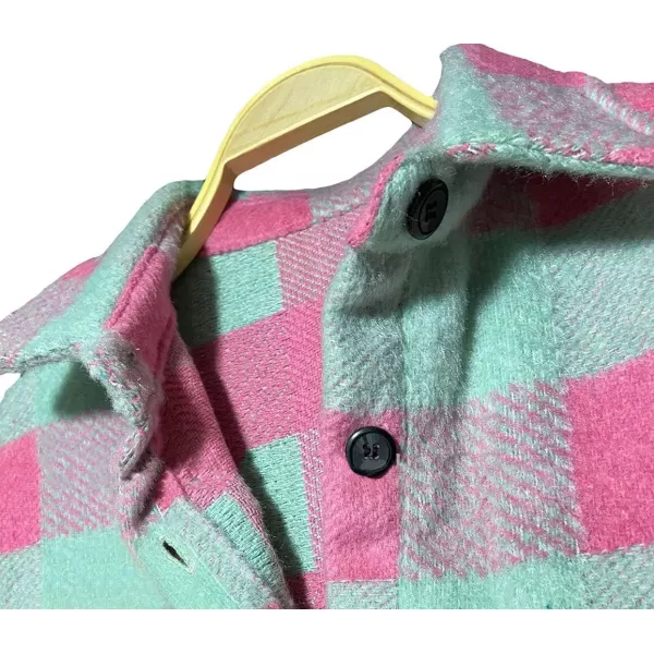 CHARTOU Women's Loose Fit Thick Wool Blend Plaid Mid Long Button Down Shirt Shacket