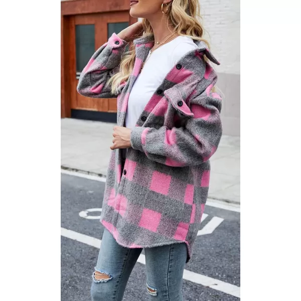 CHARTOU Women's Loose Fit Thick Wool Blend Plaid Mid Long Button Down Shirt Shacket