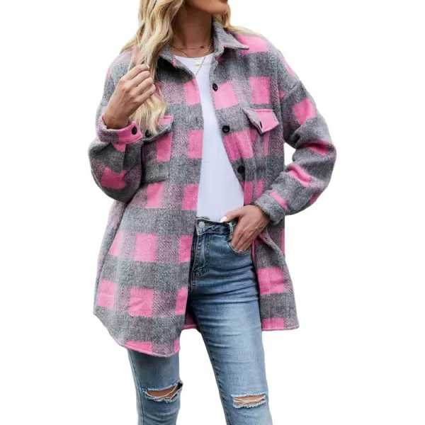 CHARTOU Women's Loose Fit Thick Wool Blend Plaid Mid Long Button Down Shirt Shacket