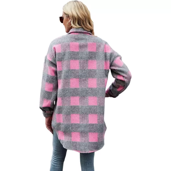 CHARTOU Women's Loose Fit Thick Wool Blend Plaid Mid Long Button Down Shirt Shacket