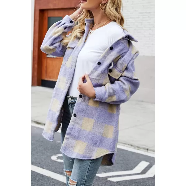 CHARTOU Women's Loose Fit Thick Wool Blend Plaid Mid Long Button Down Shirt Shacket