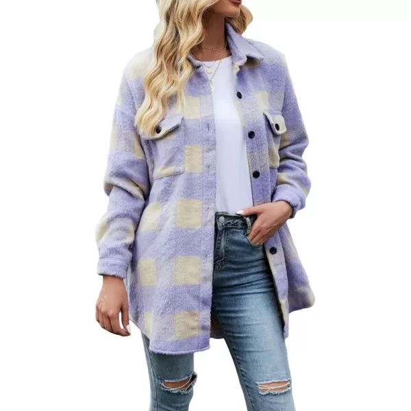 CHARTOU Women's Loose Fit Thick Wool Blend Plaid Mid Long Button Down Shirt Shacket
