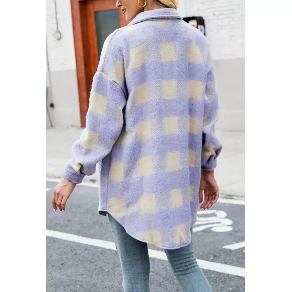 CHARTOU Women's Loose Fit Thick Wool Blend Plaid Mid Long Button Down Shirt Shacket