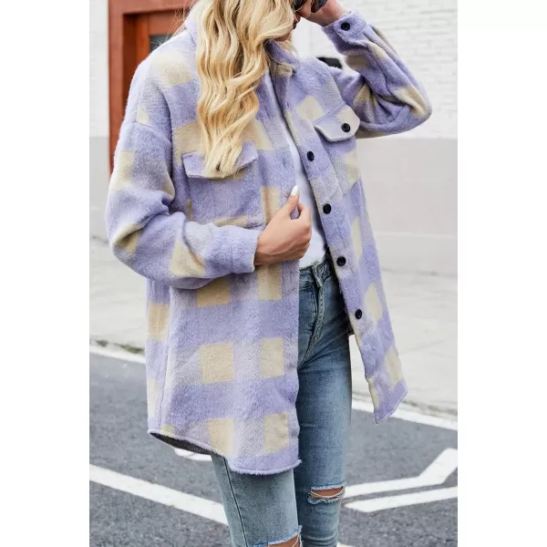 CHARTOU Women's Loose Fit Thick Wool Blend Plaid Mid Long Button Down Shirt Shacket