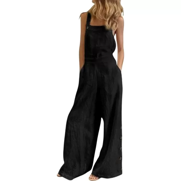 CHARTOU Women's Loose Strap Sleeveless Wide Leg Jumpsuit Bib Overalls Pocket Button One Piece Outfits